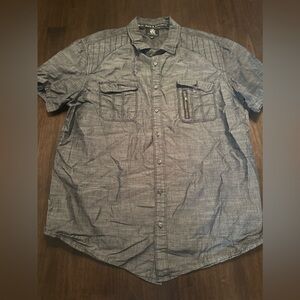 Rock & Republic Button UP Shirt Men’s  XXL Gray Solid Color‎ 100% Cotton